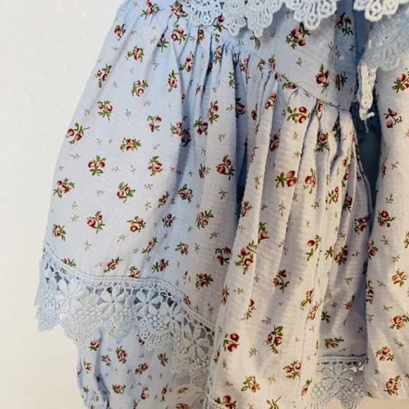 Rochelle Behrens The Shirt Blue Ditsy Floral Small Tiered Sleeve Boho Prairie - Picture 10 of 15